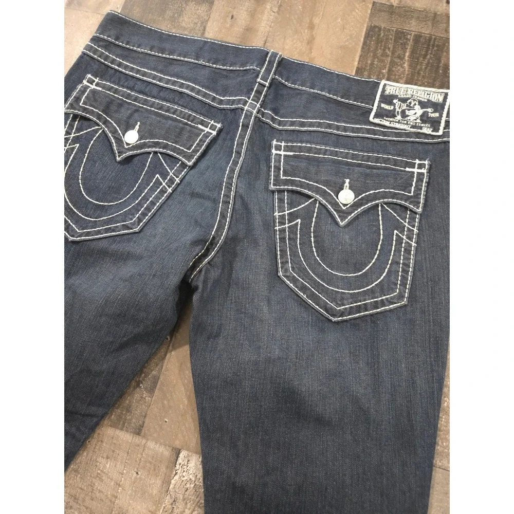 True Religion Super T Jeans Men's 40 Indigo Blue Thick White Stitch Flap Pocket